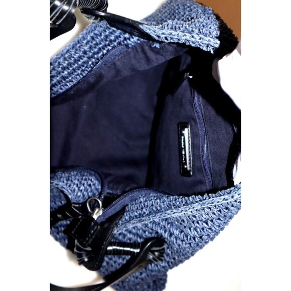 Banana Republic Woven Shoulder Bag Blue Leather Handle Boho Y2K Vintage Chic - Picture 2 of 6